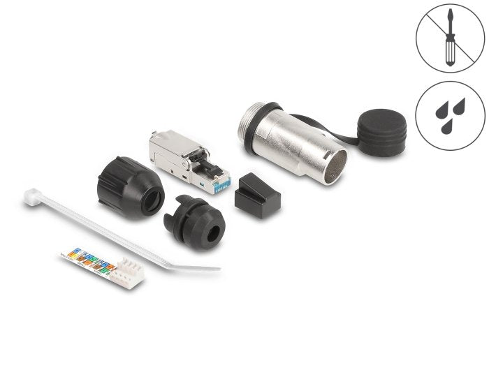 Delock 67065 Ensamblaje De Campo De Enchufe Modular Rj45 Cat.6a Con Carcasa De Enchufe De Cable Robusta Y Tapa Protectora Adecuada Para Los Acopladores De Paso 67061 Y 67062 Ip66 Resistente Al Polvo Y Al Agua