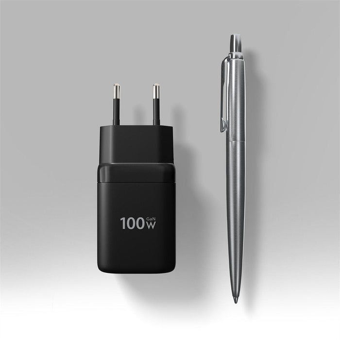 Acu-Pq100 Cargador De Red Gan 100w, 2x Port (Usb-C + Usb-A), Pd3.0/Pps/Qc4+, Mini, Negra