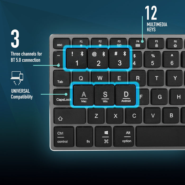 Ngs Fortune-Bt Teclado Multidispositivo Inalambrico Usb Bluetooth - Portugues - Silencioso - Teclas X-Type - Bateria