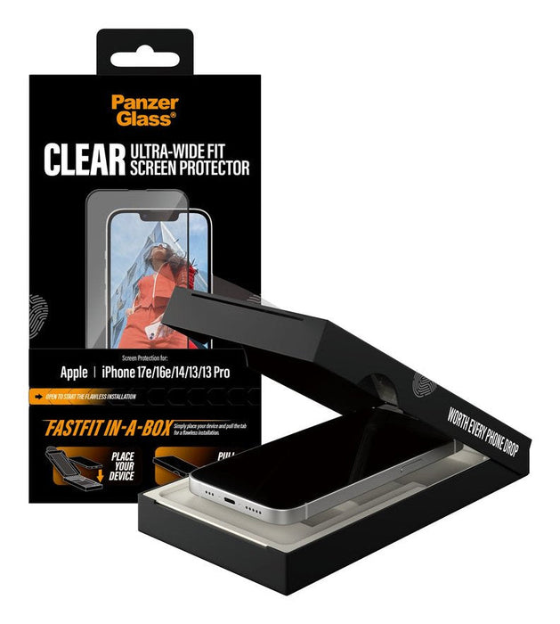 Panzerglass Screen Protector Iphone 16e  14  13 13 Pro  Ultra-Wide Fit W. Fastfit In-A-Box