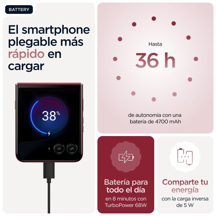 Smartphone Motorola Razr 60 Ultra 6.96" Sim Doble Android 15 5g Usb Tipo C 16 Gb 512 Gb 4700 Mah Burdeos