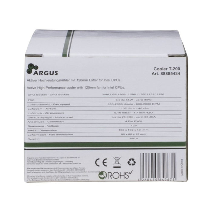 EAN 4260455642675 - Dynatron Argus T-200 Procesador Enfriador 8 cm Negro, Naranja imagen 3