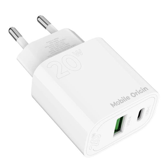 Mobile Origin Pd20w Wall Charger Mo12 White 1x Usb-A + 1x Usb-C