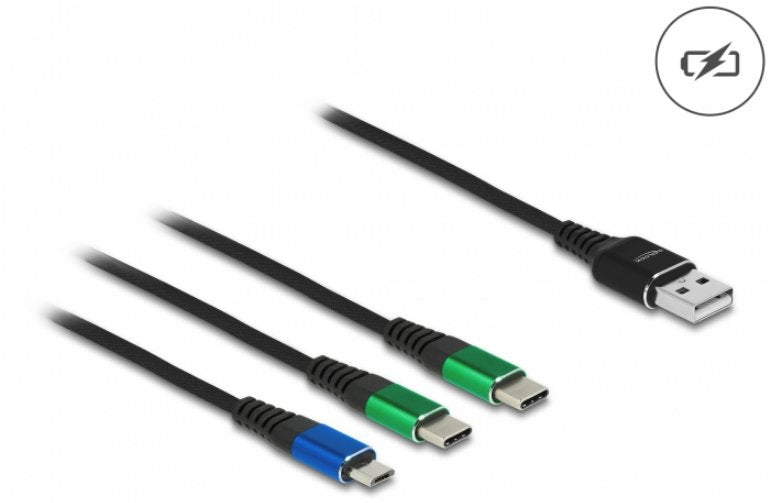 Delock Usb Ladecable 3 In 1 Typ-A Zu Micro Usb   2 X Usb Type-C 1 M