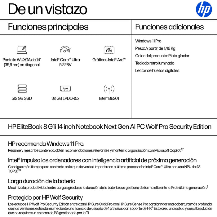 EAN 0199251415487 - HP EliteBook 8 G1i 14 inch Notebook Next Gen AI PC Wolf Pro Security Edition Copilot+ PC Intel Core Ultra imagen 3
