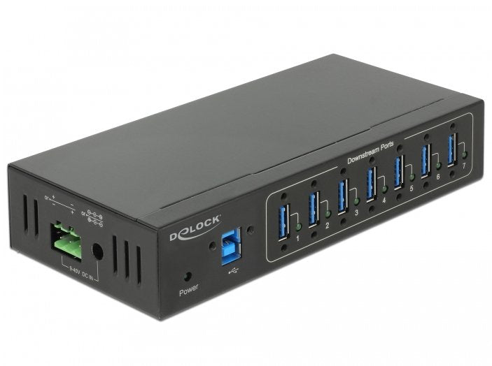 Delock External Industry Hub 7 X Usb 3.0 Tipo A, Usb Hub Black, Con Protección Esd De 15 Kv 63311