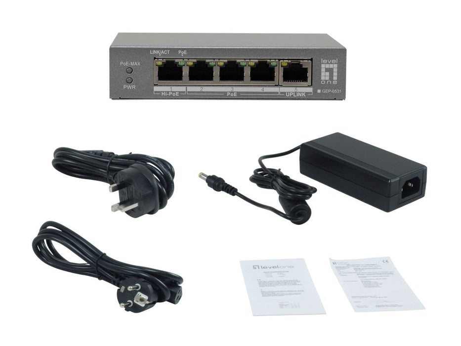 Levelone Poe+Switch 3xge Poe/1xhi-Poe 60w Unmanaged Plástico