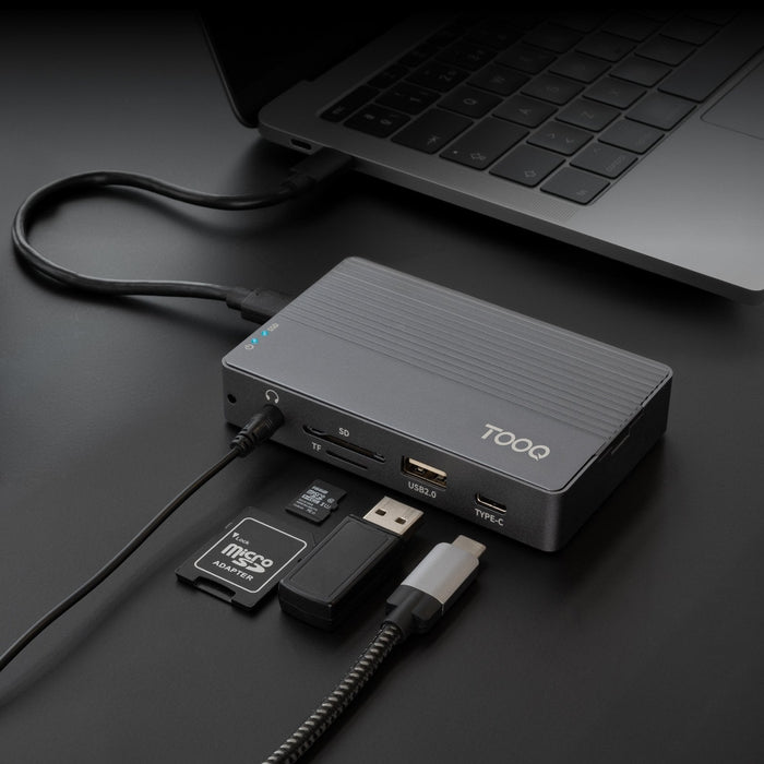 Docking Usb Tipo-C Tooq Tqe-2242g Ranura Ssd M.2 1xhdmi 1xrj45 1xusb 1xusb Tipo-C 1xlector Tarjetas 1x Jack 3.5 1xusb Tipo-C Pd