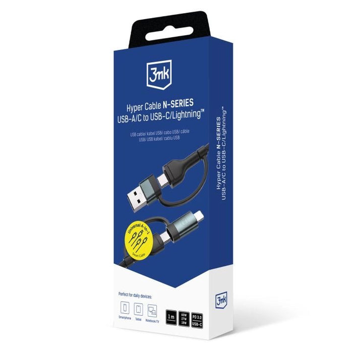 Cable 3mk Hyper N-Series 2 In 2 A C To C Lightning 1.2m Qc 3.0 20v 3a 60w Black