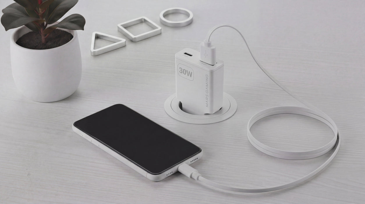 Cargador Usb Gan Mars Gaming Md-Gan30w 30w 1xusb-C 1xusb-A Pd Color Blanco