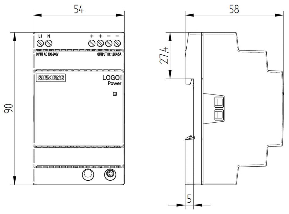 Siemens Logo Power 12v4 - Fuente De Alimentación Para Carril Din 4.5 A