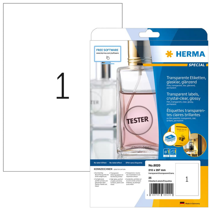EAN 4008705080200 - HERMA 8020 etiqueta de impresora Transparente Etiqueta para impresora autoadhesiva imagen 1