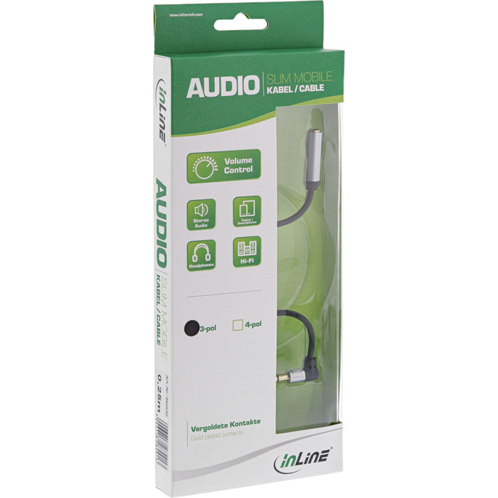 Cable De Audio Delgado Inline De 3,5 Mm De M En Ángulo A F, Con Control De Volumen De 0,25 M