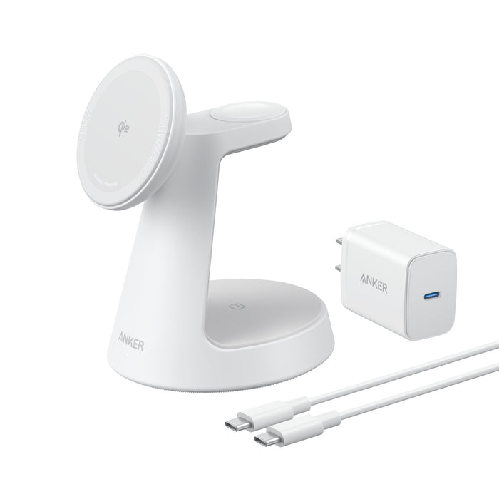 Anker Maggo 3-In-1 Charging Station Cablelose Ladestation Weiss Qi2 15w Inkl. Zertifiziertes Modul Fr Apple Watch