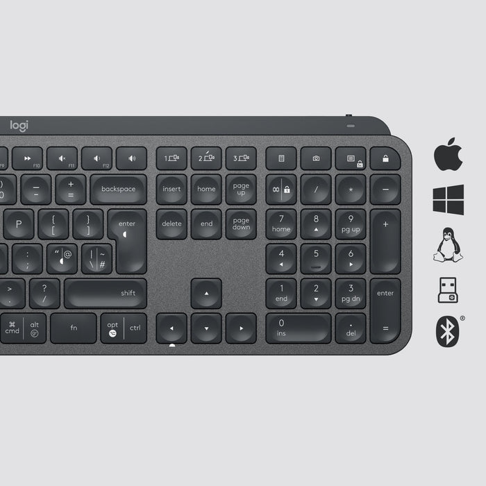 Teclado Ingles Logitech Mx Keys Rf Wireless + Bluetooth Qwerty Internacional De Ee.Uu. Grafito