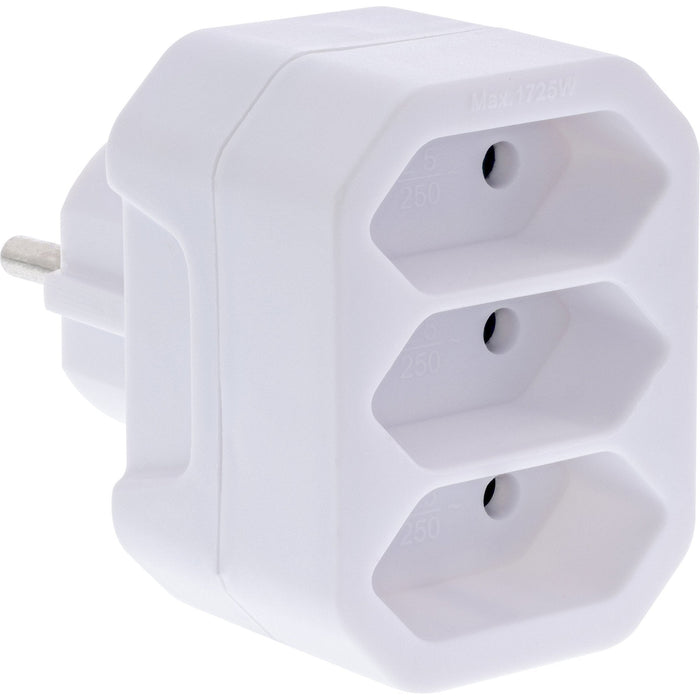 Inline® Power Adapter, Earthing Contact Plug A 3x Euro Socket, White