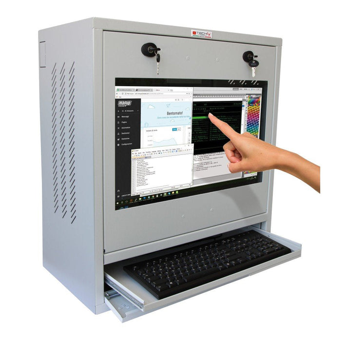 Techly 105780 Armario Gris Seguridad Para Pc, Monitor Táctil Lcd Y Teclado