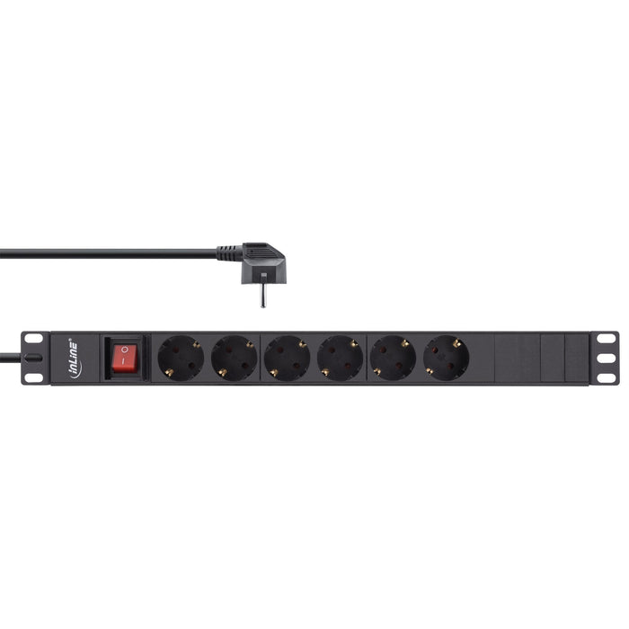 Regleta Inline De 19", Contacto De Protección De 6 Vías, Con Interruptor, 2 M, Negro