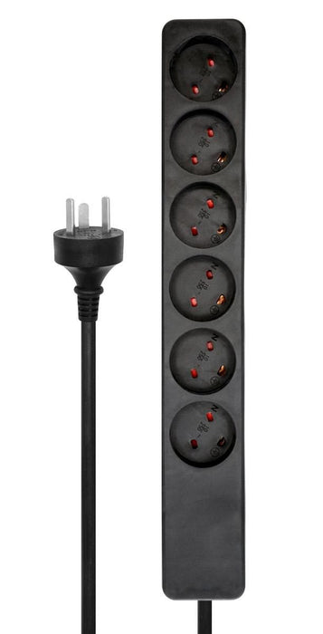 Danish Edb Power Strip 6-Way  Black 10m Cable