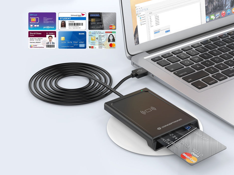 Lector De Tarjetas Conceptronic Dual-Interf. Smart-Id Kartenleser Usb-A Negro