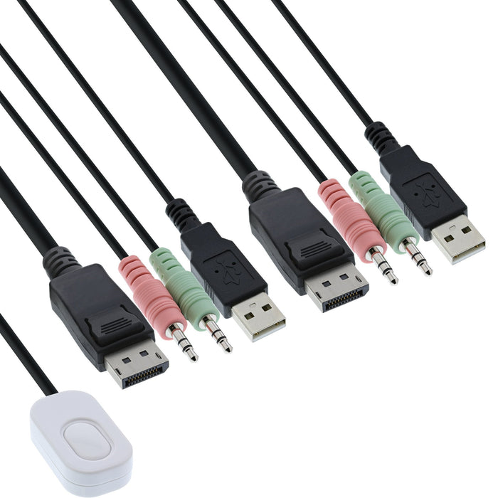 Switch Kvm Con Cable Inline, 2 Puertos, Displayport 1.2, 4k, Usb, Audio