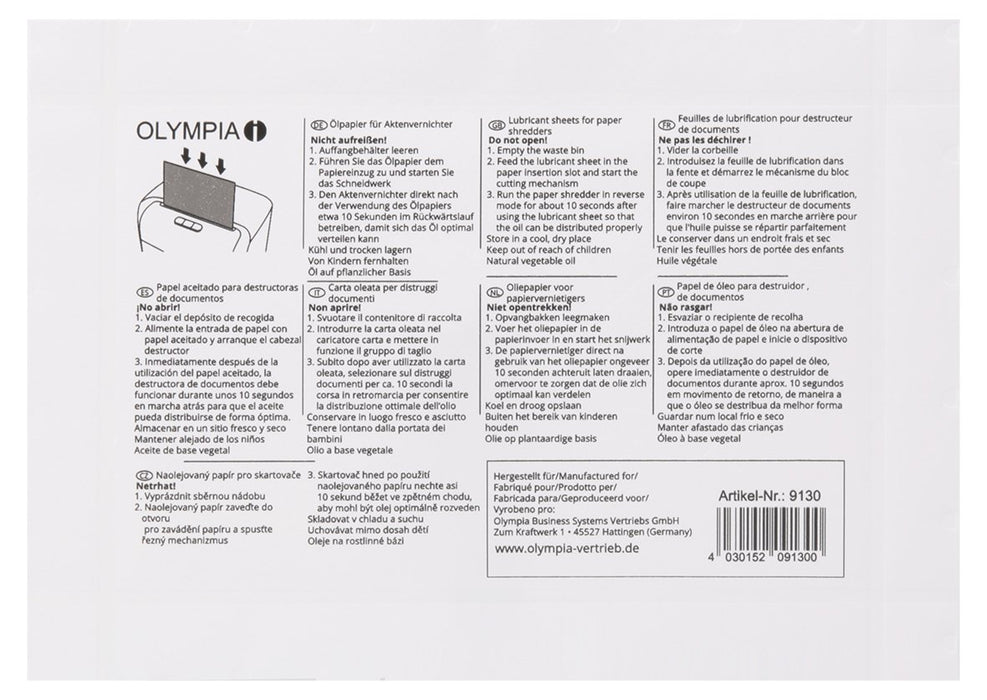 EAN 4030152091300 - Olympia 9130 accesorio para destructoras de papel Aceite lubricante 12 pieza(s) imagen 3