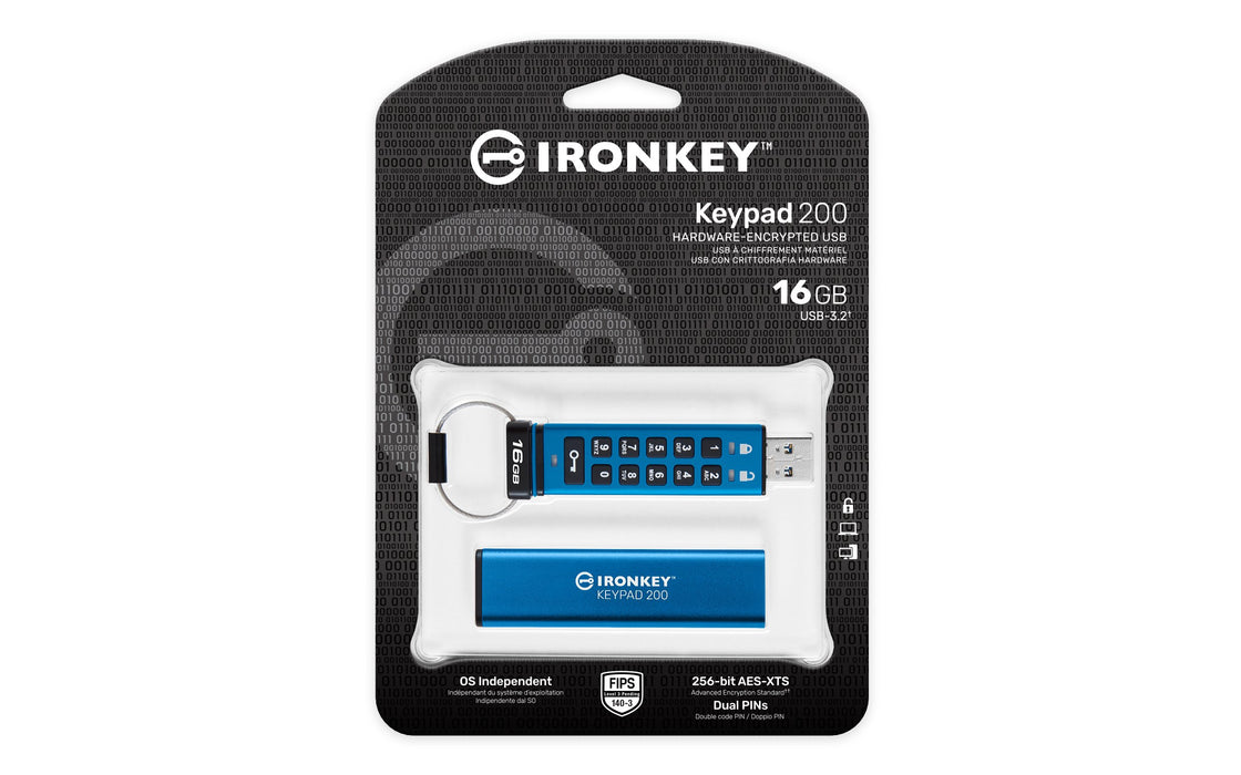 EAN 0740617330090 - Kingston Technology IronKey Keypad 200 unidad flash USB USB tipo A 3.2 Gen 1 (3.1 Gen 1) Azul imagen 3