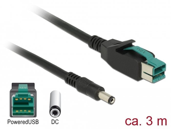Delock Powerojousb Cable Stecker 12 V > Dc 5,5 X 2,1 Mm Stecker 3 M Für Pos Drucker Und Terminals