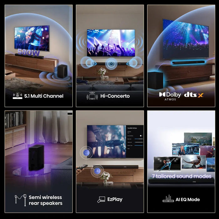 Barra Sonido Hisense Ax5100q 5.1 580w Dolby Atmos Hdmi Earc Bt 5.3