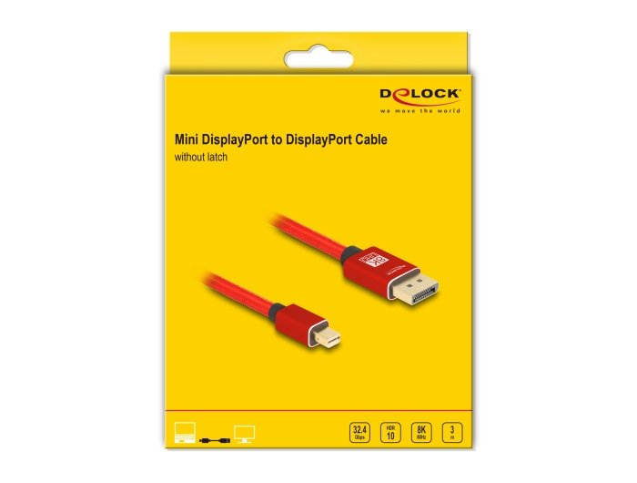Delock Mini Displayport Zu Displayport Cable 8k 60 Hz 3 M Rot Metall Ohne Einrastfunktion