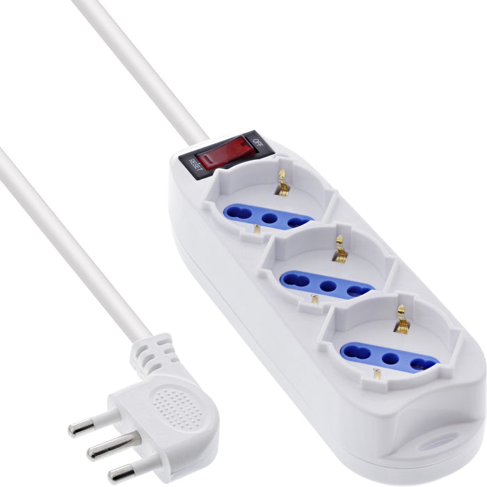Inline® Power Strip Italy, 3-Way, With Switch, 1.5m, White