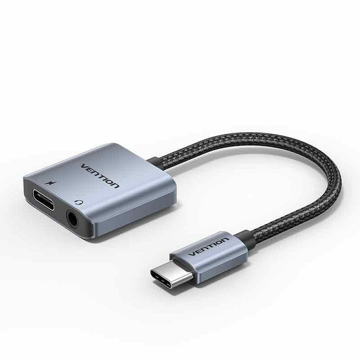 Adaptador Audio Vention Bigha Usb Tipo-C Macho Jack 3.5 Hembra Usb Tipo-C Pd Hembra Gris