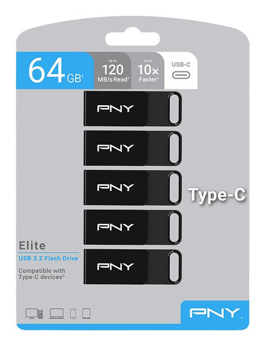 Usb-Mick 64gb Pny Elite Usb 3.2 Type-C 5-Pack Retail