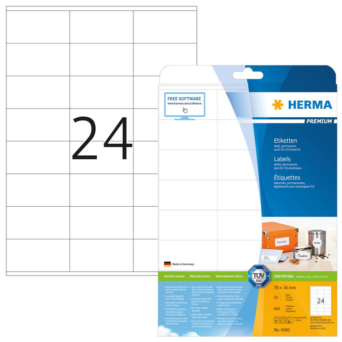 EAN 4008705043601 - HERMA 4360 etiqueta de impresora Blanco Etiqueta para impresora autoadhesiva imagen 1