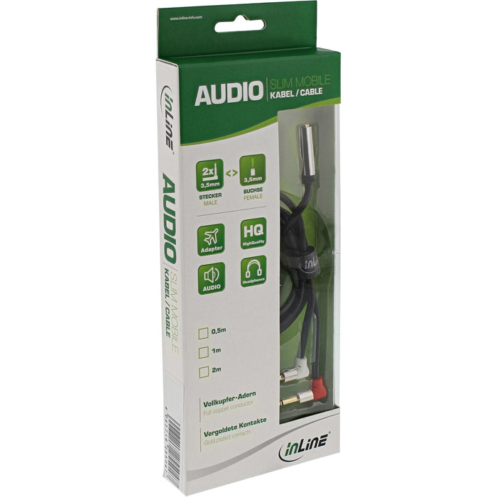 Adaptador De Auriculares Inline Slim Audio Plane, 2x 3,5 Mm M A 3,5 Mm F 3 Pines, 1 M