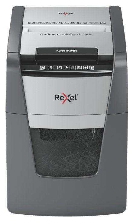 EAN 5028252613880 - Rexel Optimum Auto+ 100M triturador de papel Microcorte 55 dB 22 cm Negro, Gris imagen 1