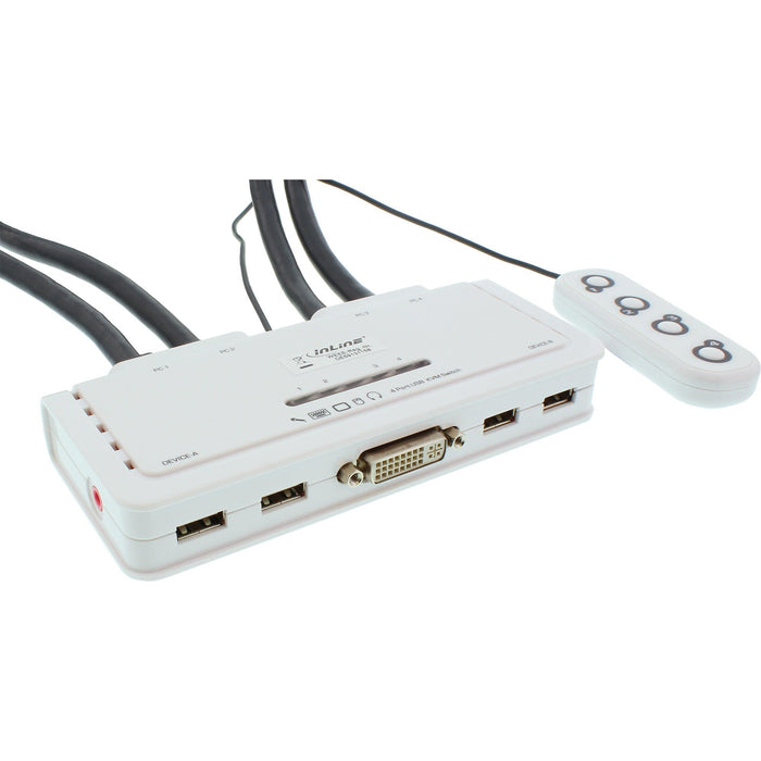 Switch Kvm Inline De 4 Puertos Dvi-D + Usb + Audio Incl. 2 Juegos De Cables