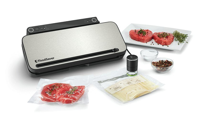 Foodsaver Envasadora Al Vacío Premium  Maquina De Envasar Al Vacio Con Cánula Con Adaptador Para Recipientes Integrada, 1 Rollo, 4 Bolsas & 4 Bolsas Con Cierre Tipo Zip [Vs3190x]