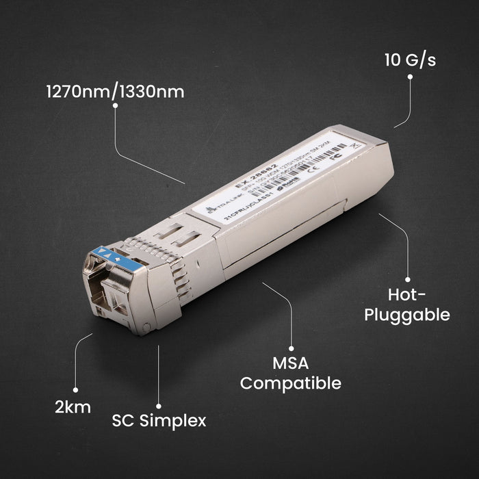Sfp+ 10g Sfp+ Wdm Module 10gbps 1270 1330nm Single Mode 2km Para