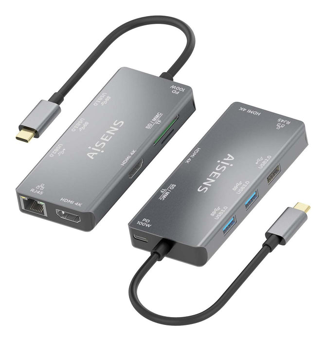 EAN 8435739901724 - AISENS ASUC-9P018-GR base para portátil y replicador de puertos Alámbrico USB 3.2 Gen 1 (3.1 Gen 1) Type- imagen 3