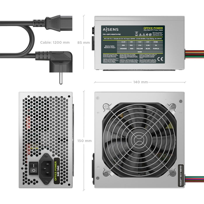 EAN 8435739905104 - AISENS ASPC-500ATX-PSE unidad de fuente de alimentación 20+4 pin ATX imagen 3