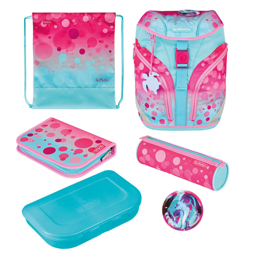 EAN 4008110344539 - Herlitz SoftLight Plus GreenLine Pink Bubbles juego de mochila escolar Chica Poliéster Azul, Rosa imagen 1