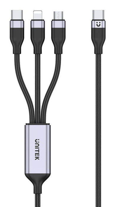 Cable Unitek C14101agy01-1.5m Usb-C 3in1 To Lightning Usb-C Micro Usb Multi Charging Black