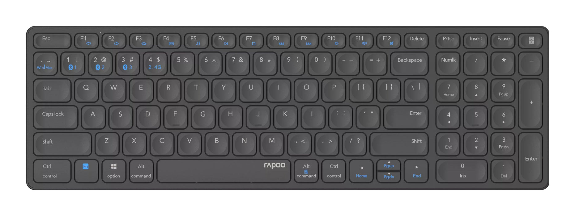 Teclado Rapoo Wireless Y Bluetooth E9700m Portugues 2.4ghz Bt 3.0 5.0 DiseãO Ultrafino Bateria