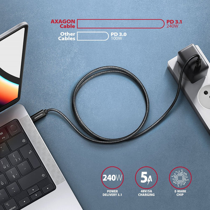 EAN 8595247907400 - Axagon BUCM2-CM15AB Ladekabel USB-C zu USB-C 2.0, 1,5 m, PD 240 W 5 A, ALU - Schwarz - 1,5 Meter langes U imagen 4