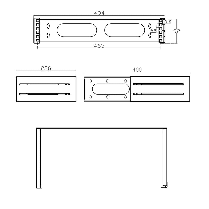 Rack Plegable Inline De 19", 2u, 24-40 Cm De Profundidad, Negro