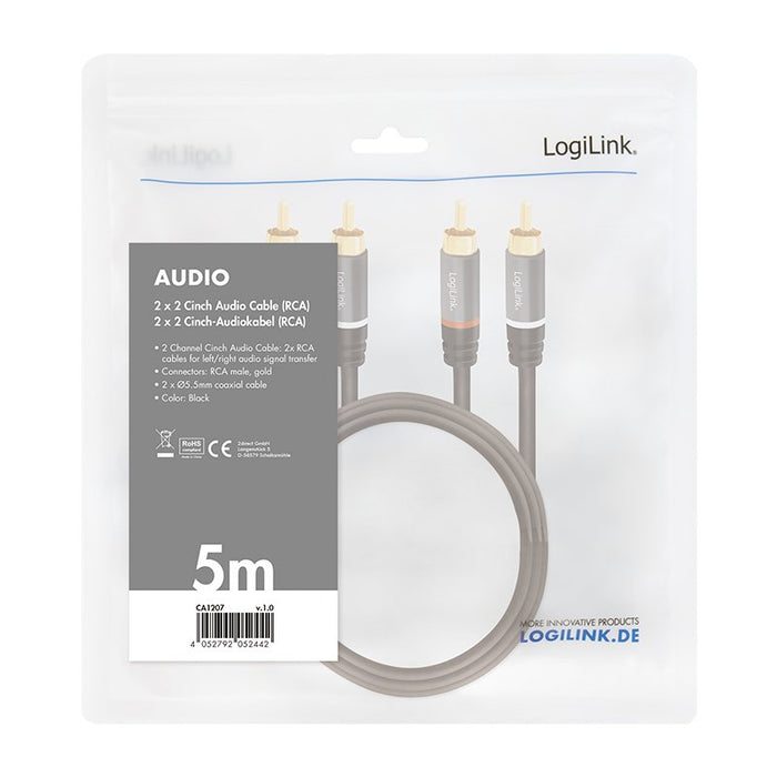 EAN 4052792052442 - LogiLink CA1207 cable de audio 5 m 2 x RCA Negro imagen 4