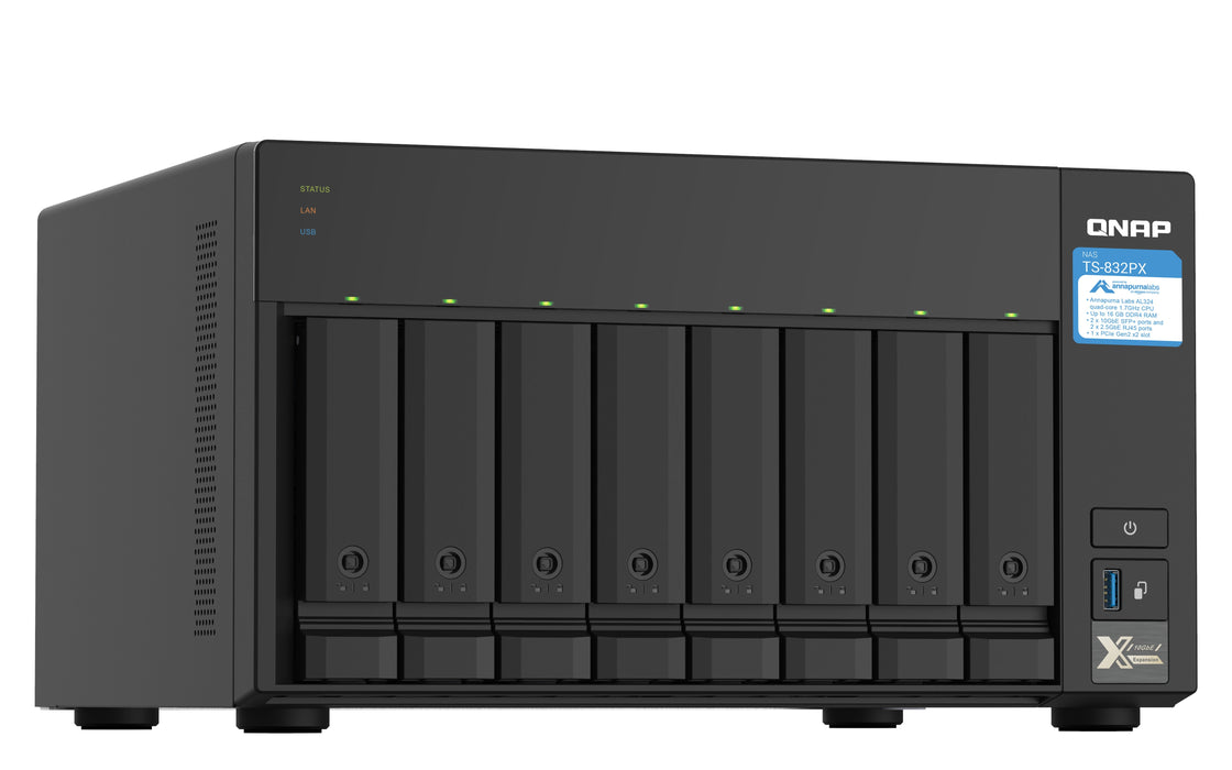 EAN 4713213518182 - QNAP TS-832PX NAS Torre Annapurna Labs AL324 4 GB DDR4 0 TB QNAP Turbo System Aluminio, Negro imagen 2