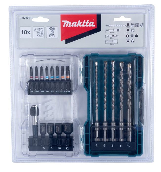 Makita E-07026 - Juego De Brocas Y Brocas (18 Piezas)  E-07026