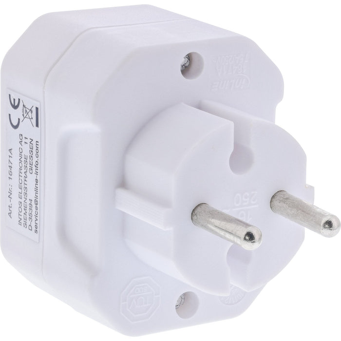 Inline® Power Adapter, Earthing Contact Plug A 3x Euro Socket, White